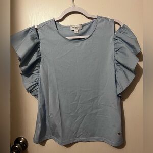 Stylish Light Blue Ruffle Sleeve Blouse